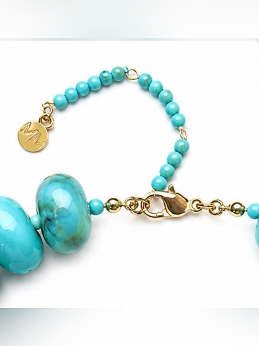 Mayamar genuine turquoise & resin oval beaded  statement necklace- NWOT - Picture 3 of 4